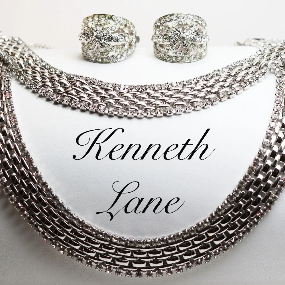 VINTAGE KENNETH JAY LANE CRYSTAL CLIP-ON EARRINGS - Picture 3 of 8